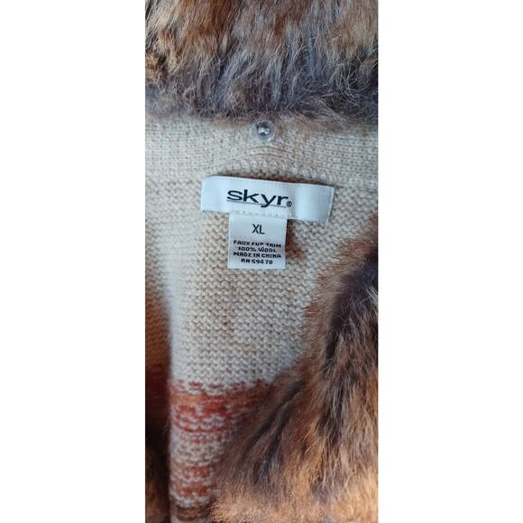 VTG Skyr Wool Cardigan Sweater Removable Faux Fur Collar Fair Isle Size XL 80s - Picture 5 of 6